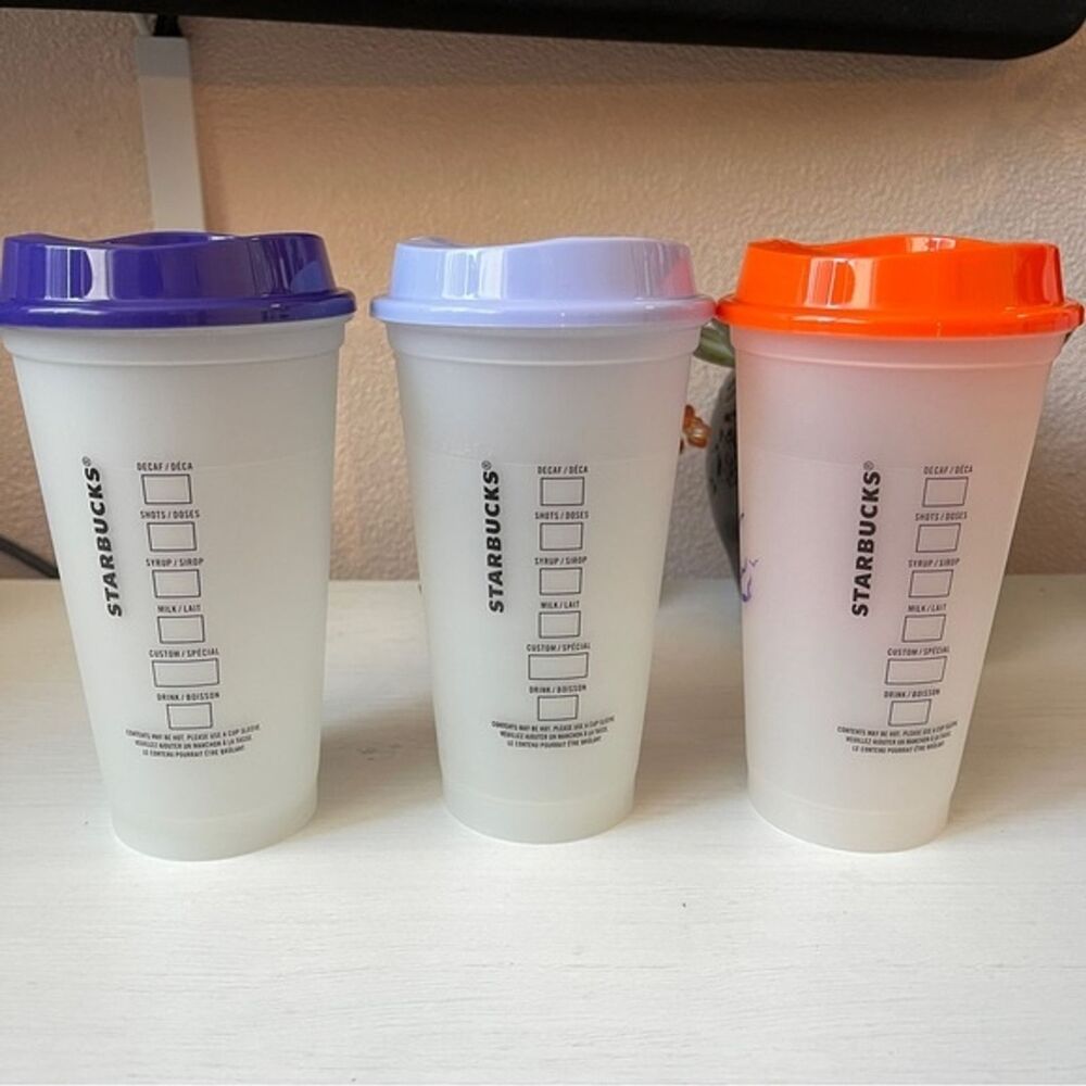 3 Starbucks Halloween Glow In The Dark Cups Reusable With Lids - Picture 2 of 8